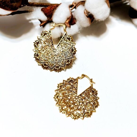 Floral print hoop earrings N139 - Picture 3 of 5